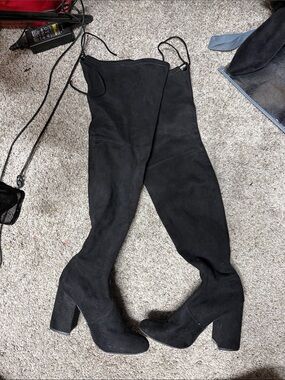 Steve Madden Black Suede Over-the-Knee Block Heel Boots
